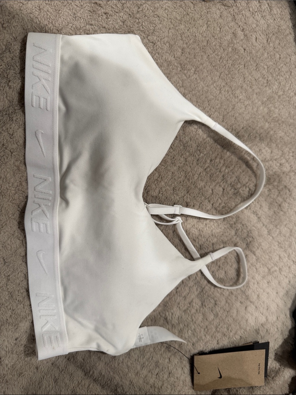 Nike White Branded Elastic Sports Bra
